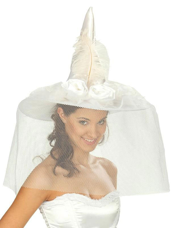 Weißer Hexenhut Alana mit Schleier - 1