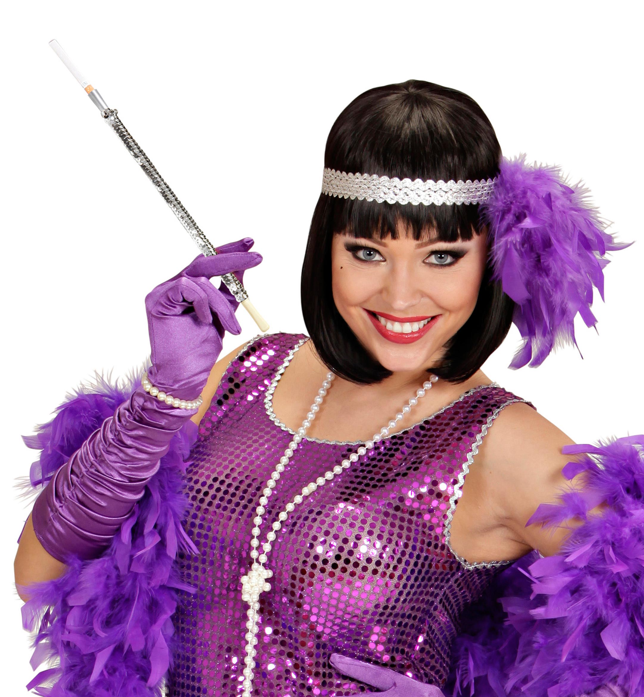 Silberne Zigarettenspitze mit Pailletten 30cm - 1