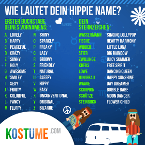 Wie lautet dein Hippie-Name?