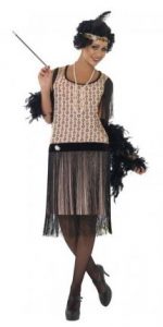 Model im 20er Jahre Kleid creme-schwarz im Flapper-Style