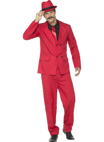 20er Gangster Kostüm Anzug Rot Zylinder Hut