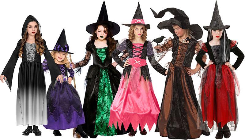 Mädchen in verschiedenen Hexen Kostümen