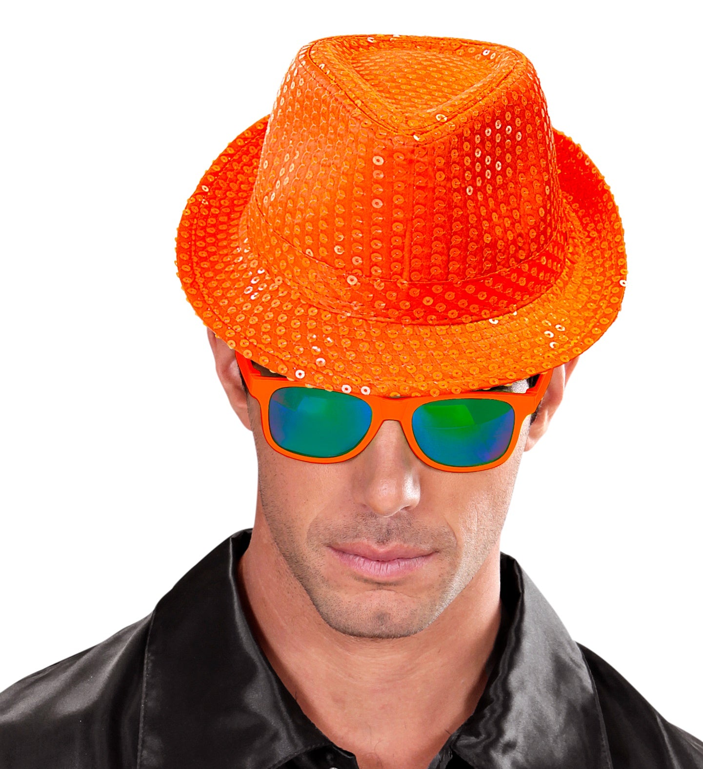 Fedora Pailletten Hut neon-orange - 1