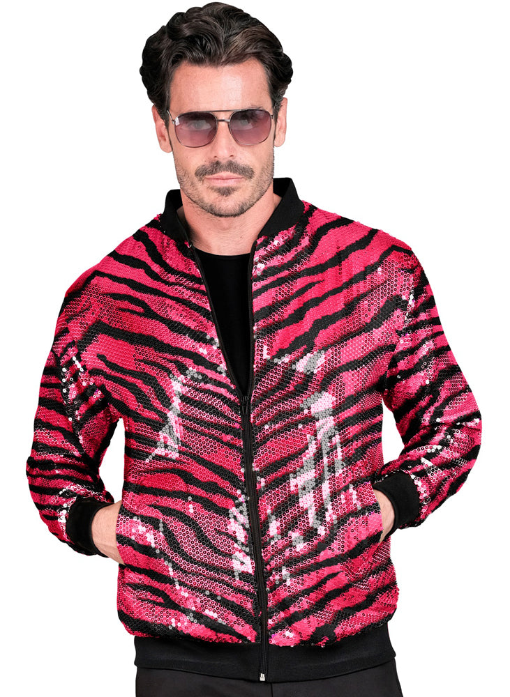 Pink Zebra Pailletten Bomberjacke für Erwachsene - 2