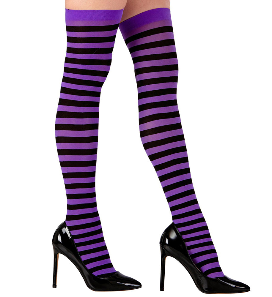 Gestreifte Overknees für Damen violett-schwarz - 2