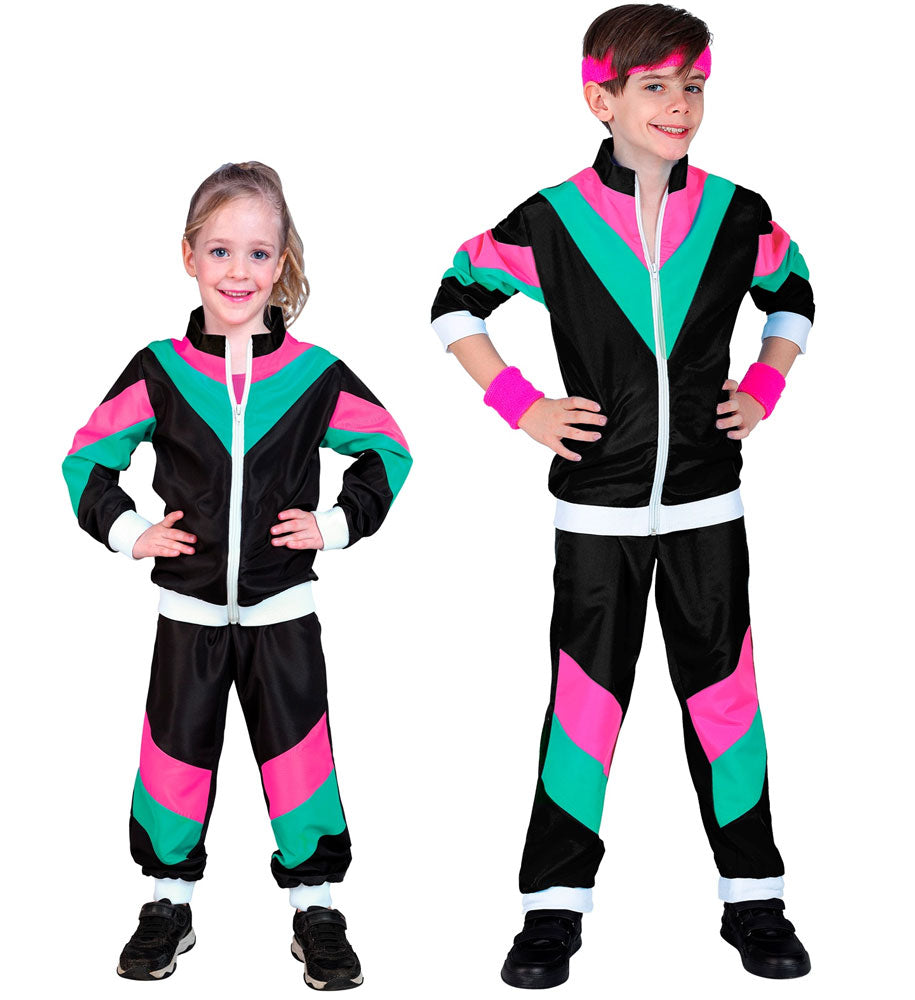 80er Jahre Trainingsanzug für Kinder schwarz-bunt - 1