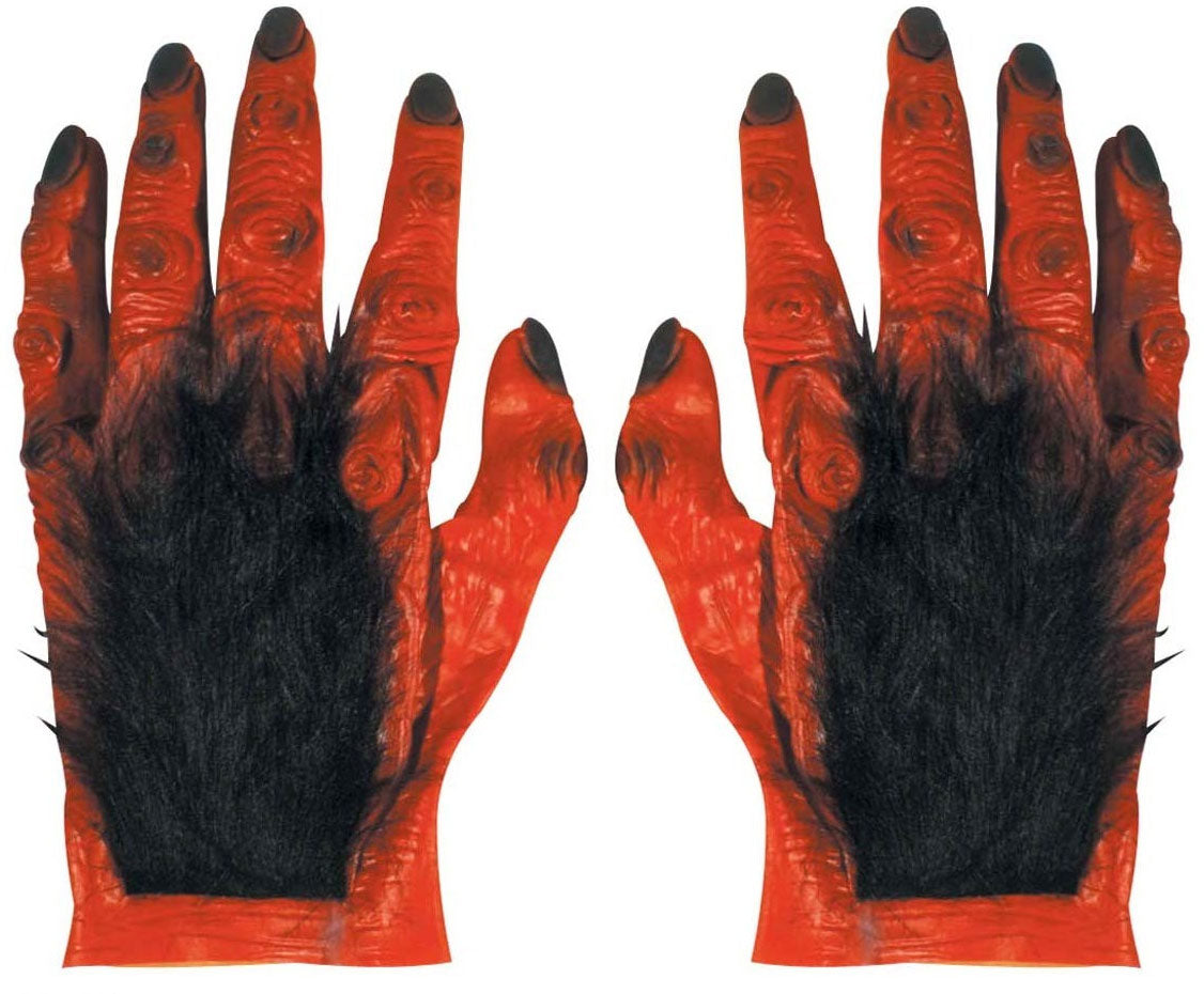 Rote haarige Teufelshände aus Latex - 1