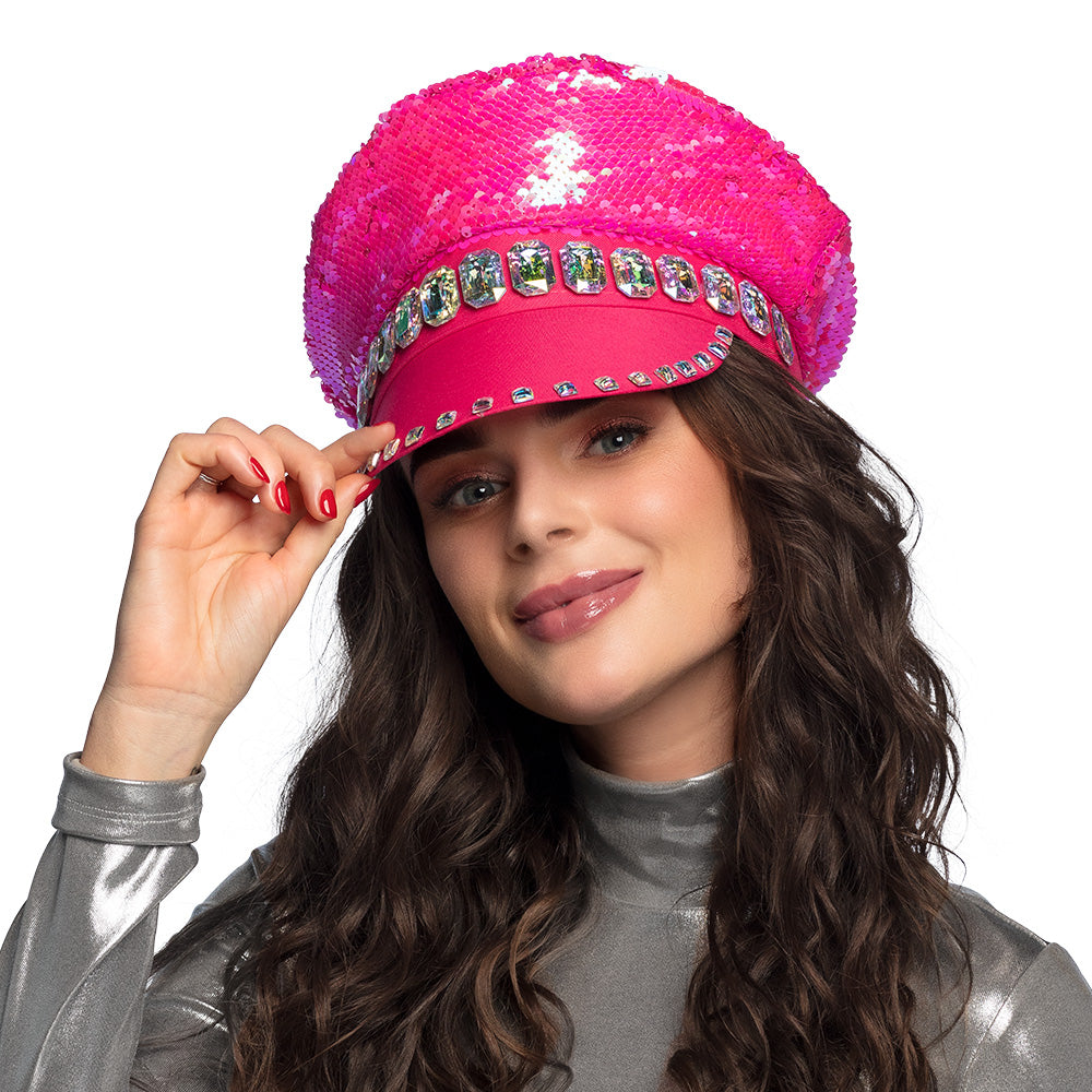 Glamour Pailletten Rockermütze pink - 3