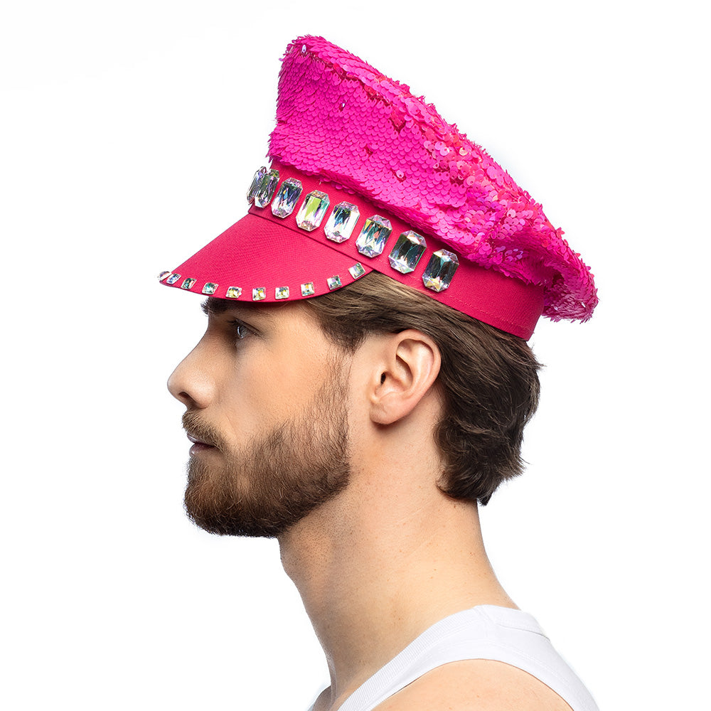 Glamour Pailletten Rockermütze pink - 6