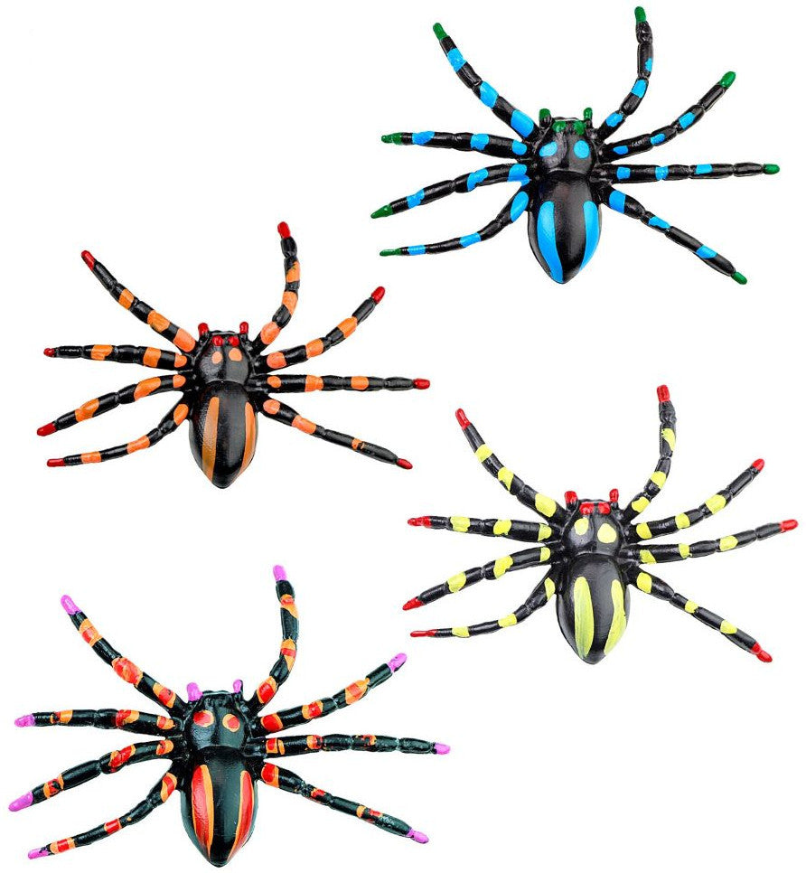 4 Bunte Neon-Spinnen Webstars 7,5cm 1