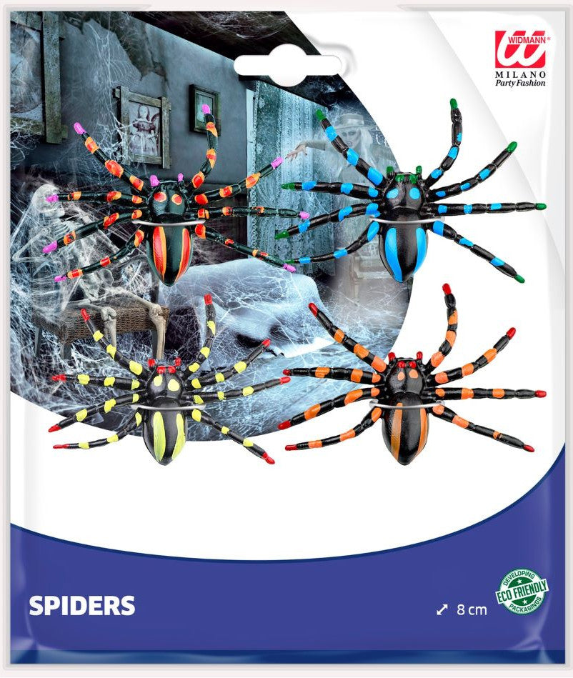 4 Bunte Neon-Spinnen Webstars 7,5cm 3