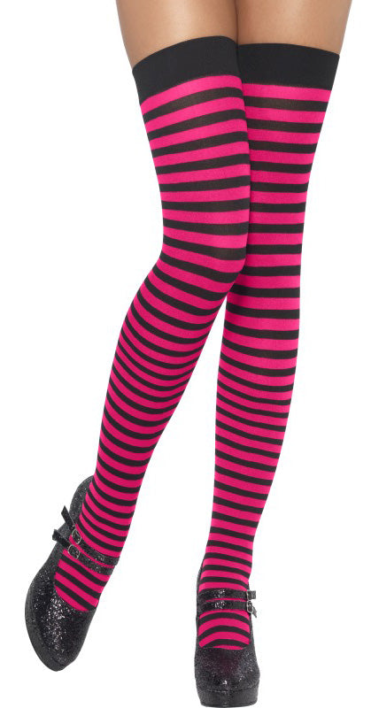 Schwarz-pink-gestreifte Kniestrümpfe - 1