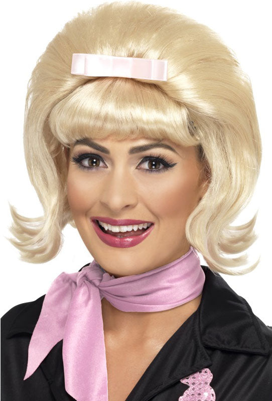 50er Beehive Perücke blond mit Haarschleife - 1