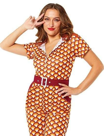 70er Jahre Jumpsuit Kostüme für Frauen mit Gürtel - Retromuster