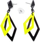 80er Neon Rauten Ohrringe gelb-schwarz - 1