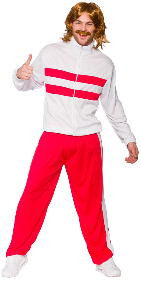 80er Prollo Trainingsanzug Kostüm weiß-rot - 1