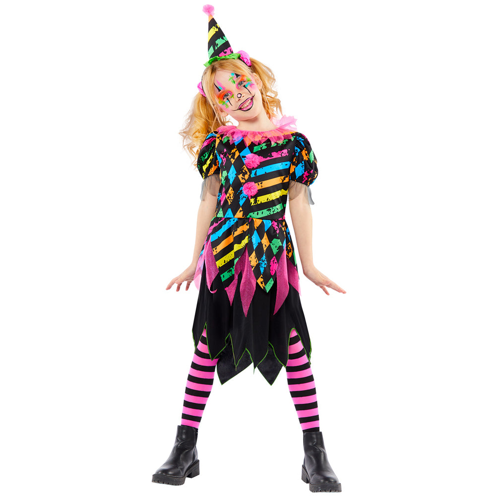 Neon Horror Clown Girl Mädchenkostüm - 1