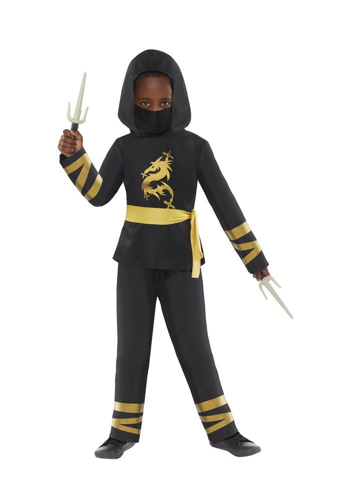 Ninja Dragon Krieger Kinderkostüm schwarz-gold - 2