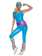 Fitness Barbie Damenkostüm Spandex-Look mit Beinstulpen & Stirnband