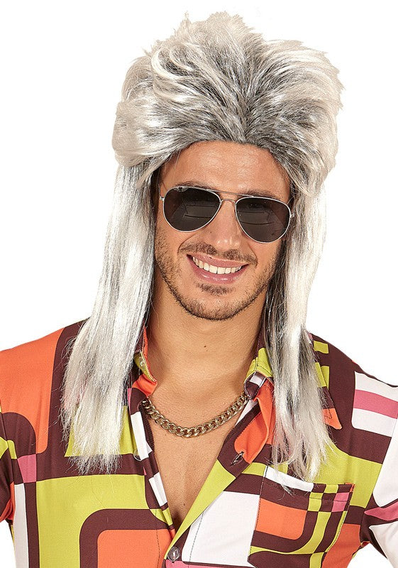 80er Jahre Vokuhila Perücke Grau mit Sonnenbrillen