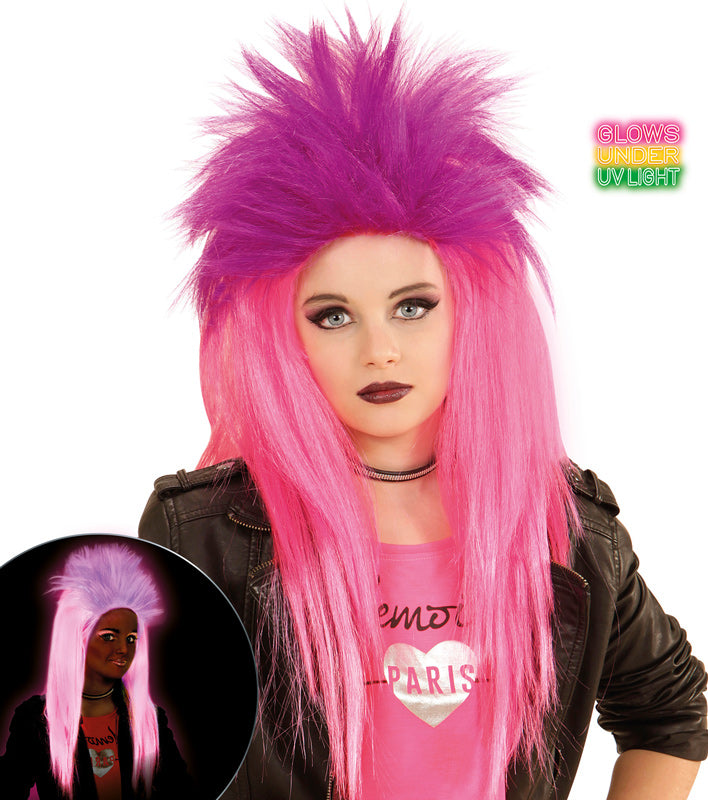 Fetzige Punk Perücke neon pink für Kinder - 1