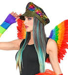 Rainbow Rocker Paillettenmütze mit Haarteil - 1