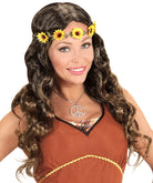 Hippie Perücke mit Blumenband braun - 1