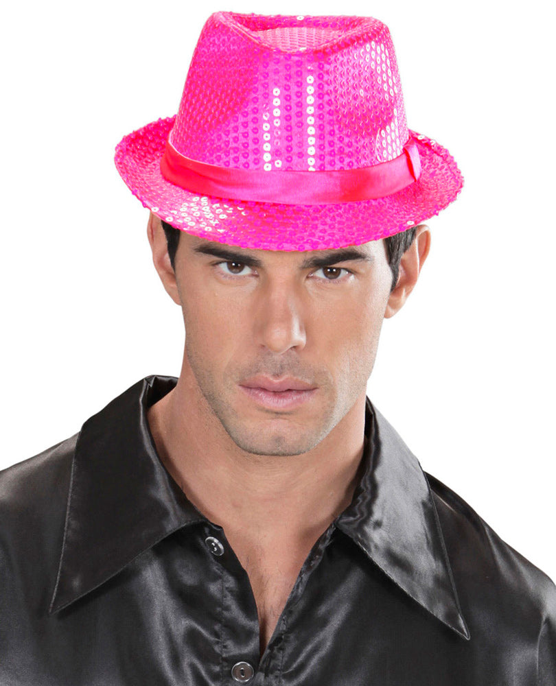 Pailletten Fedora Hut Neon-pink - 2