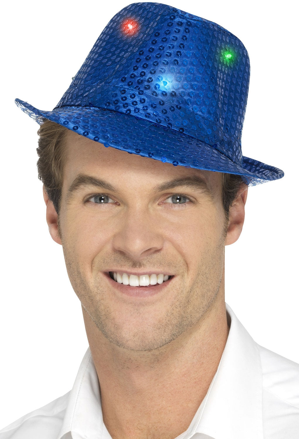Party Paillettenhut blau mit LED-Leuchten - 1