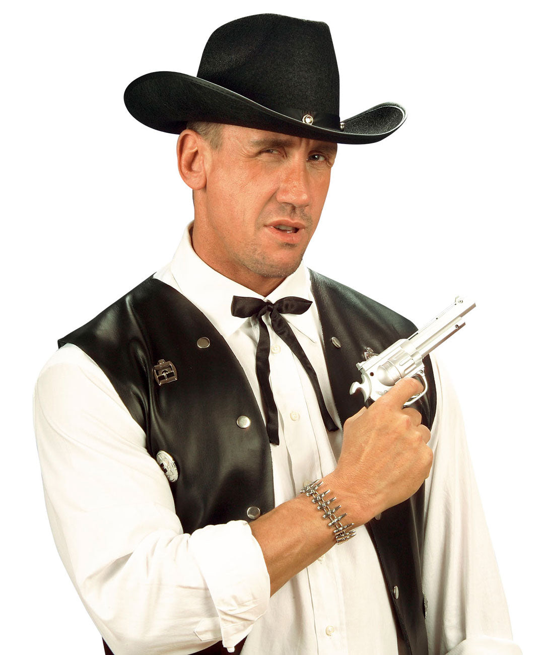Schwarze Wild West Cowboy Fliege - 2