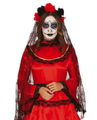 Diá de los Muertos Schleier mit Rosen - 1