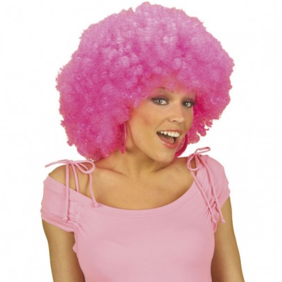 Lockige Afro Perücke Deluxe in neon-pink