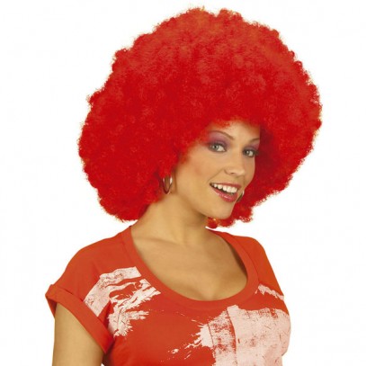 Lockige Afro Perücke Deluxe in neon-rot