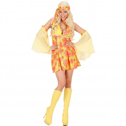 70er Jahre Hippie Kostüm für Damen in gelb 1