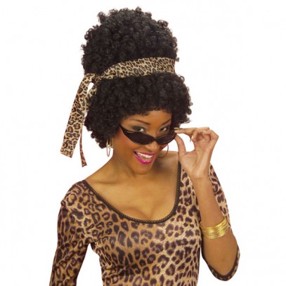 70er Jahre Disco Afro Perücke mit Haarband und Brille für Damen