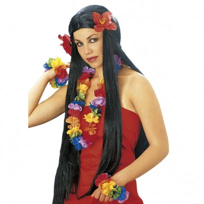 Aloha Girl Perücke mit Blüten für Damen
