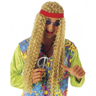 Lange blonde Hippie Perücke mit Stirnband